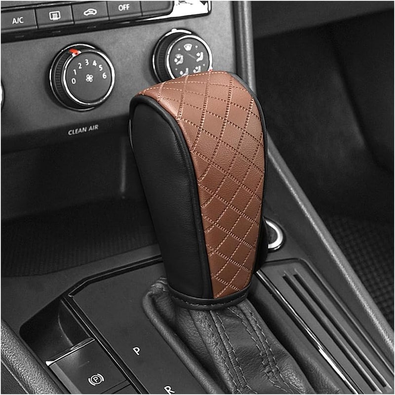 Stacool Leather Gear Shift Cover Diamond Embroidery Design,Durable Shift Knob Cover for Shift Lever Protection,Universal Car Gear Shift Cover Car Accessory Suitable for Cars,Trucks,SUVs (Black/Brown) - Image 1